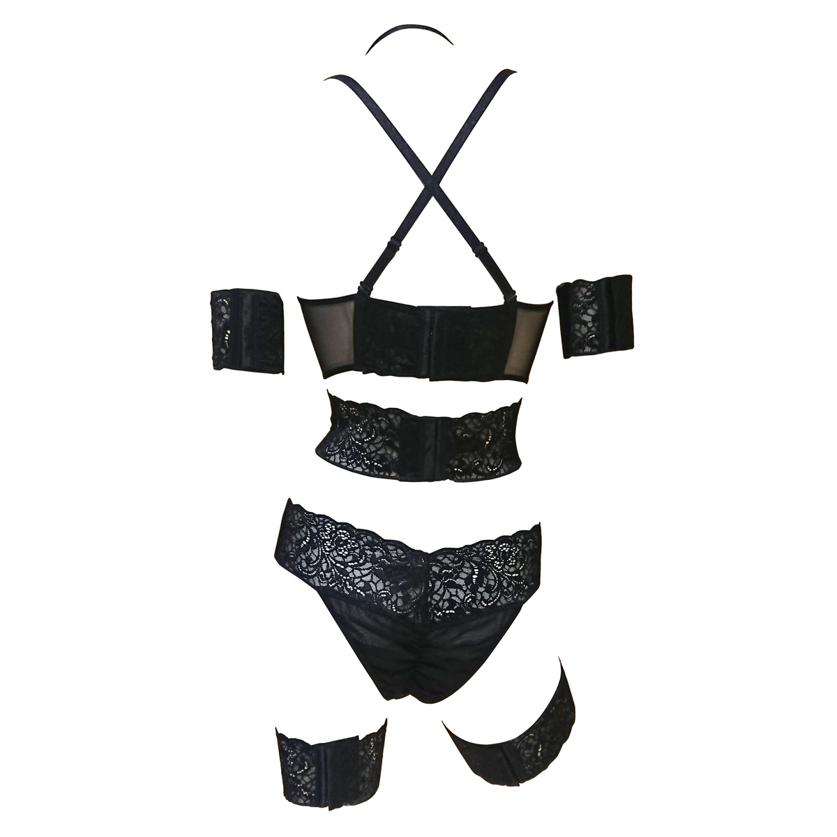 Longline Suspender Girdle in Black with Lace Front