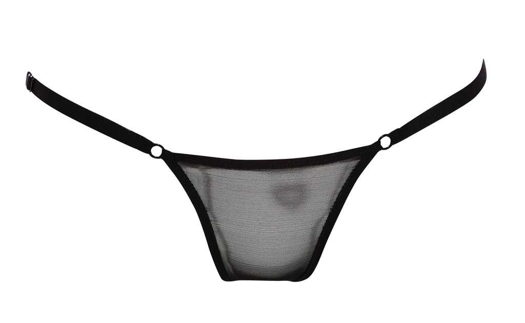 Always A Muse Adjustable G-String (front view) in Sheer Black Tulle is effortlessly sexy and can be worn high or low on the hips. 
